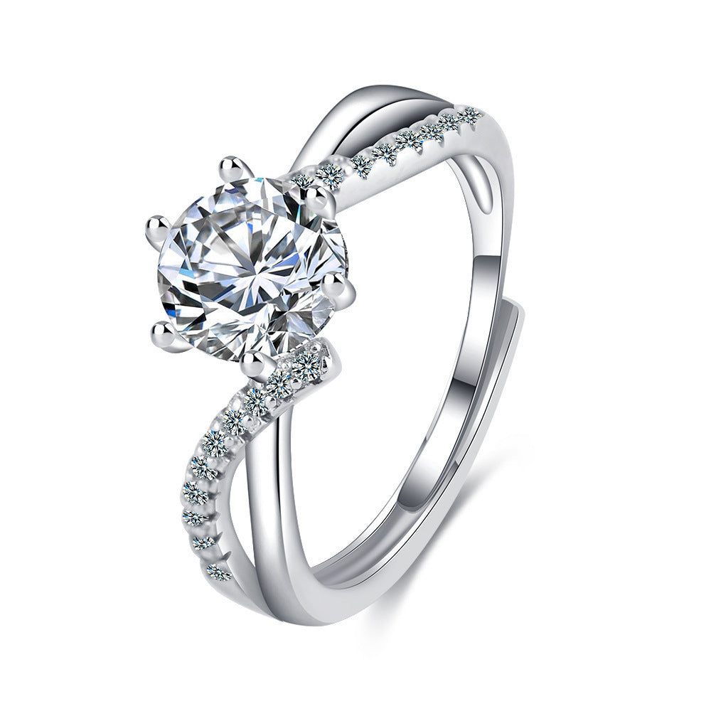 925 SILVER VVS1 ENGANGMENT RING MOISSANITE ADJUSTABLE SIZING CRISS CROSS 1CT