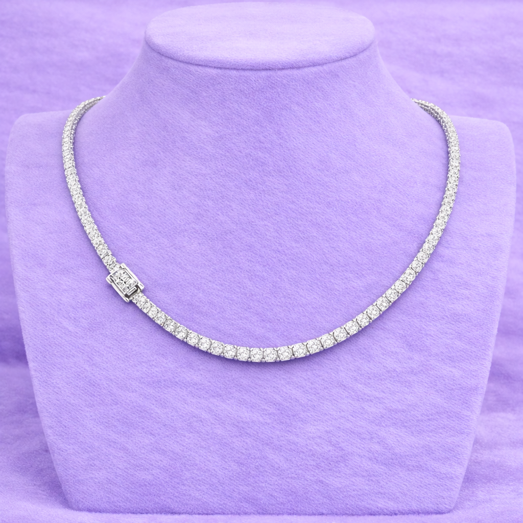 VVS1 S925 Silver Moissanite Tennis Chain 18K WHITE Gold 2MM (ALL SIZES)