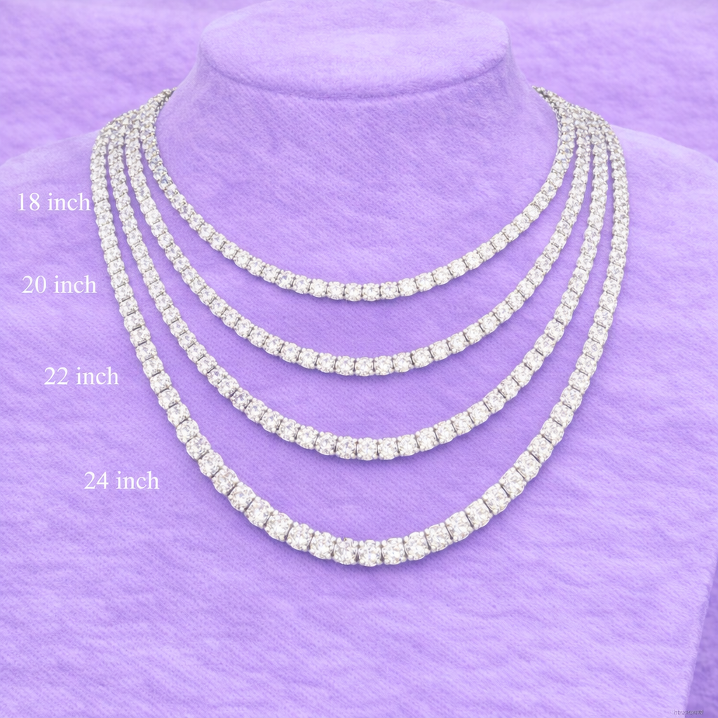 VVS1 S925 Silver Moissanite Tennis Chain 18K WHITE Gold 2MM (ALL SIZES)