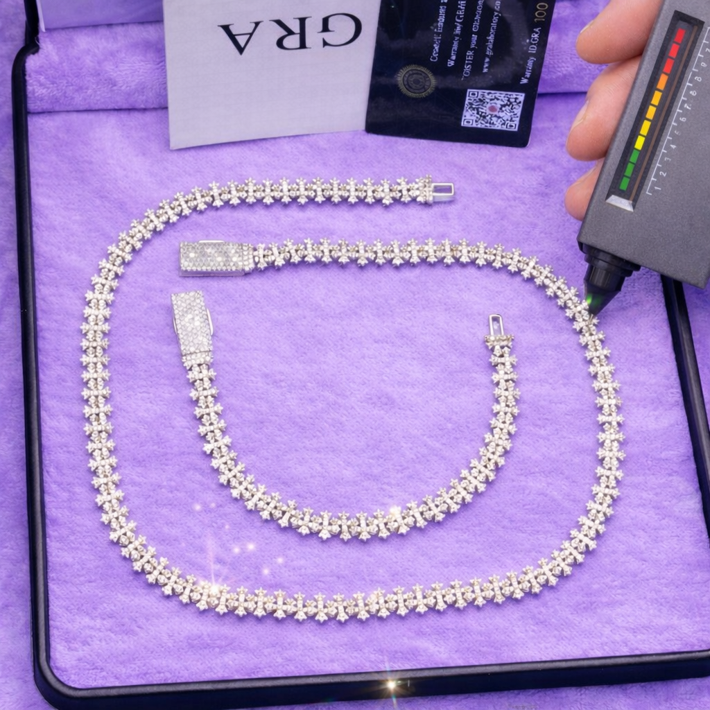 925 SILVER CROSS CHAIN VVS1 MOISSANITE
