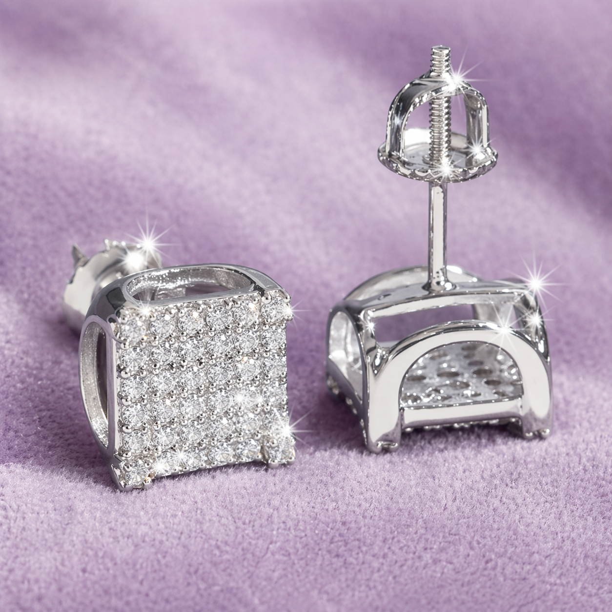 8MM SQUARE MOISSANITE EARRINGS 925 SILVER