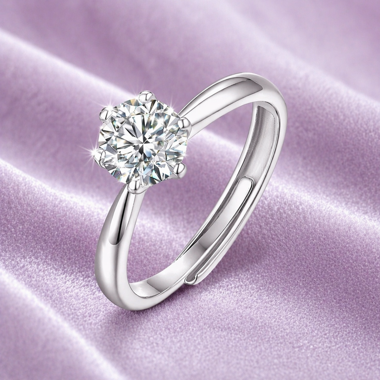 925 SILVER VVS1 ENGANGMENT RING MOISSANITE ADJUSTABLE SIZING 1CT