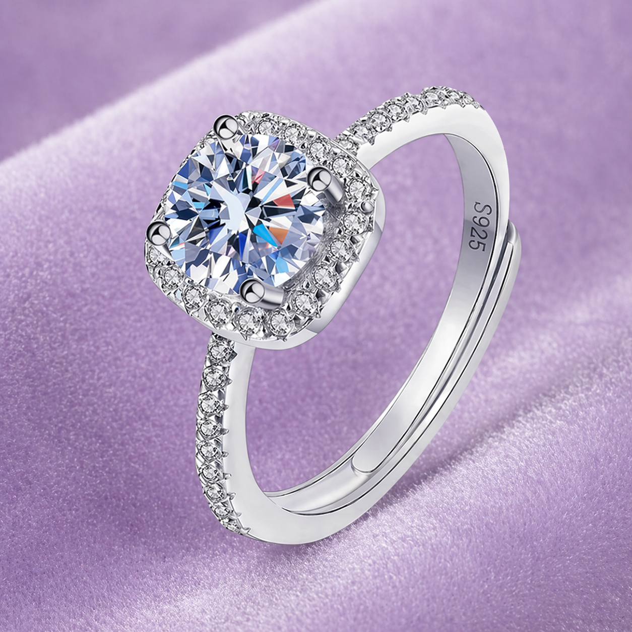 925 SILVER VVS1 ENGANGMENT RING MOISSANITE ADJUSTABLE SIZING ROUND 1CT