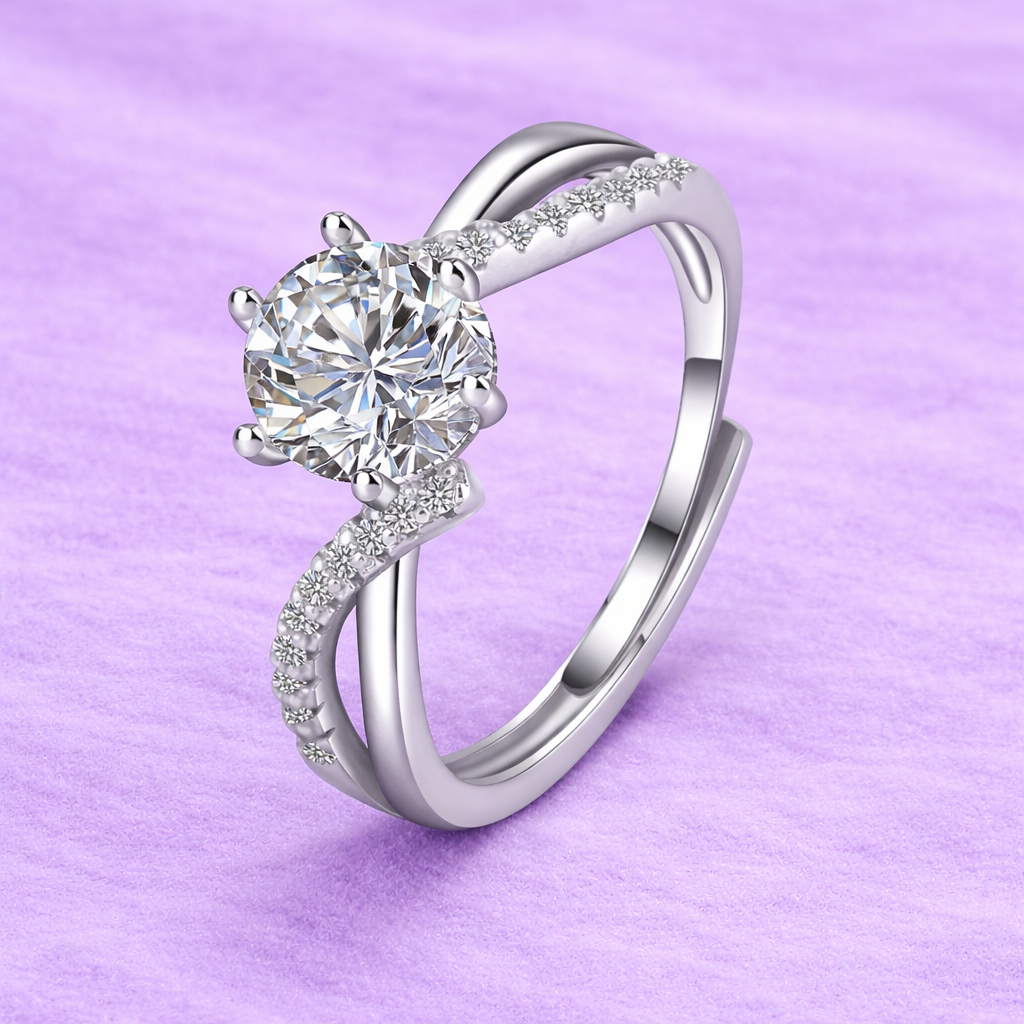 925 SILVER VVS1 ENGANGMENT RING MOISSANITE ADJUSTABLE SIZING CRISS CROSS 1CT