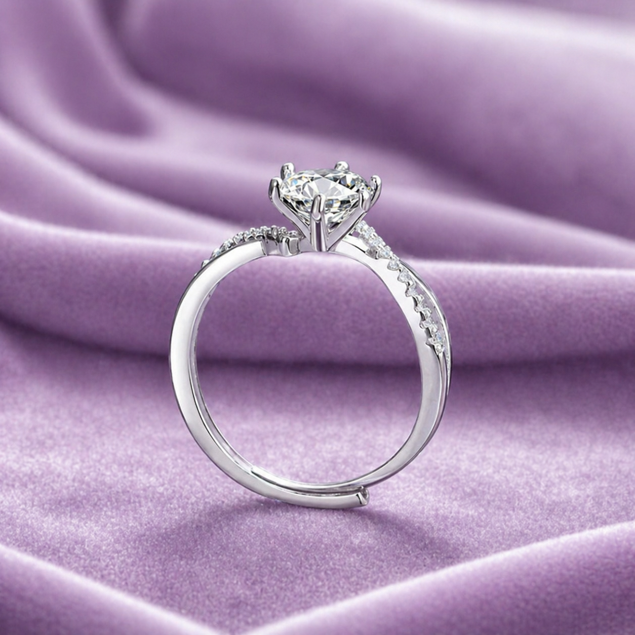 925 SILVER VVS1 ENGANGMENT RING MOISSANITE ADJUSTABLE SIZING CRISS CROSS 1CT