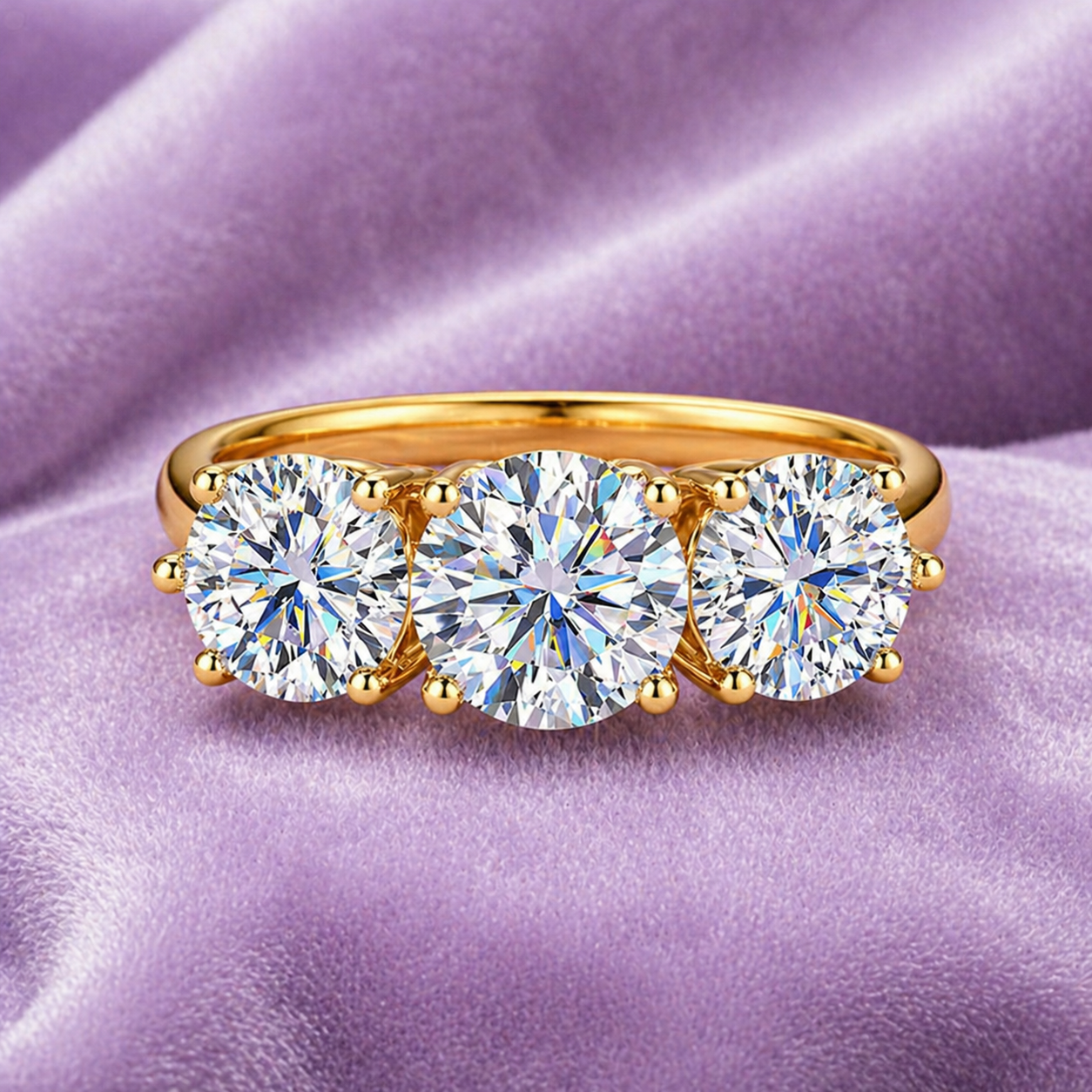 925 SILVER 18K GOLD VVS1 ENGANGMENT RING TRIPPLE MOISSANITE 2CT