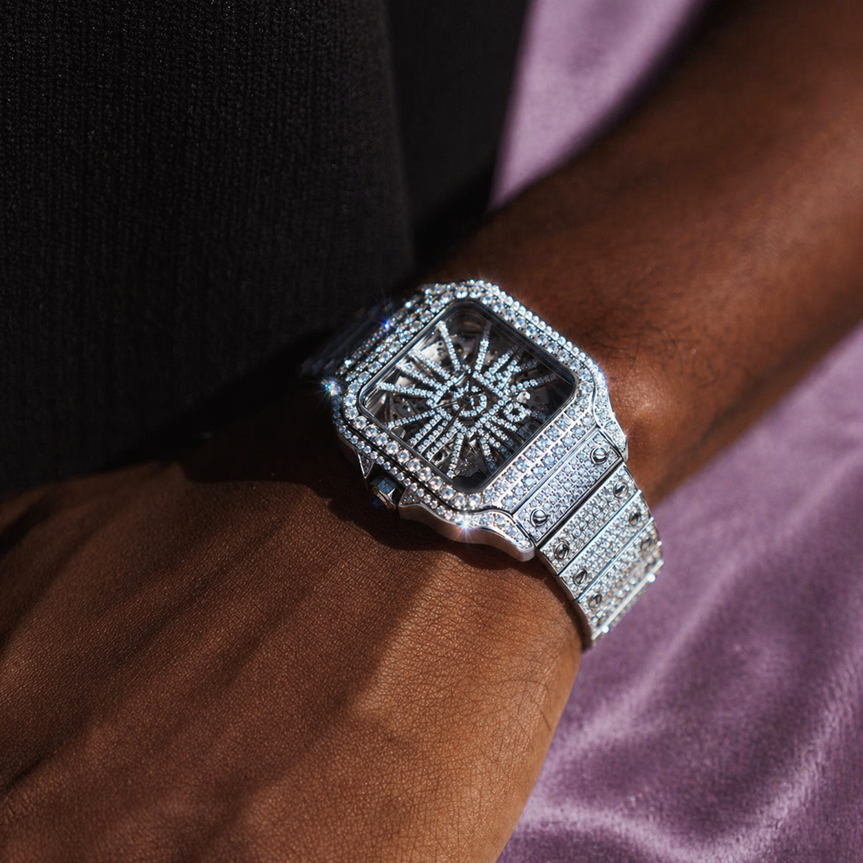 Skeleton Bust Down VVS Moissanite Watch 14K White Gold 42MM 14.1CT