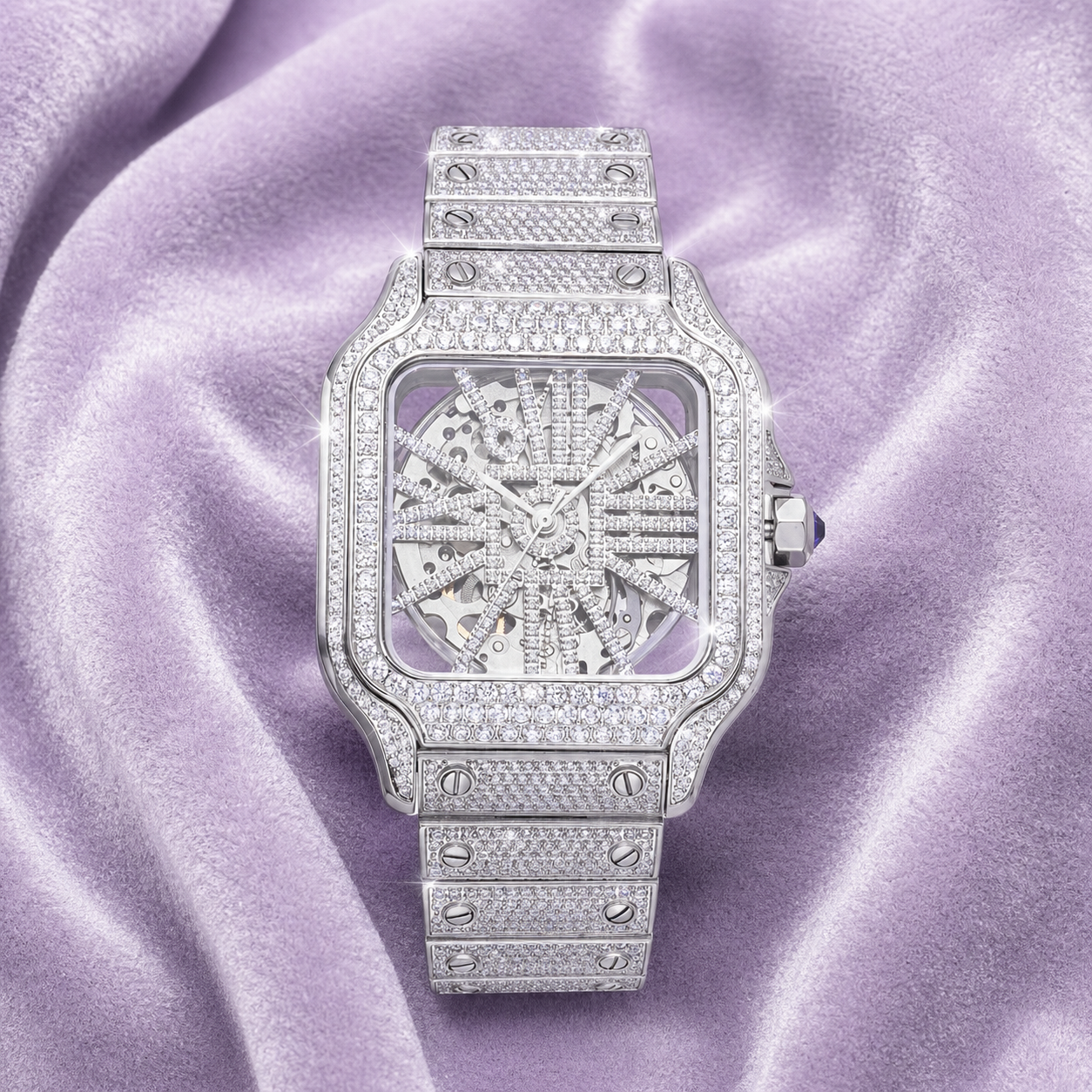 Skeleton Bust Down VVS Moissanite Watch 14K White Gold 42MM 14.1CT