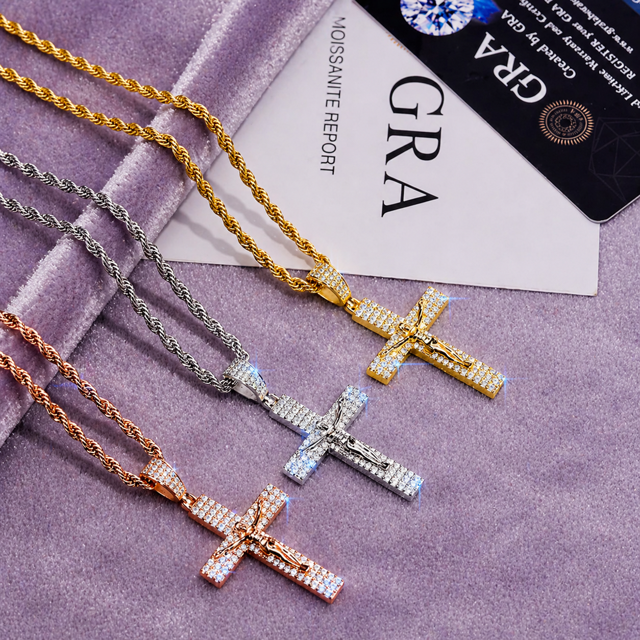925 SILVER MOISSANITE CRUCIFIX CROSS PENDANT 18K GOLD