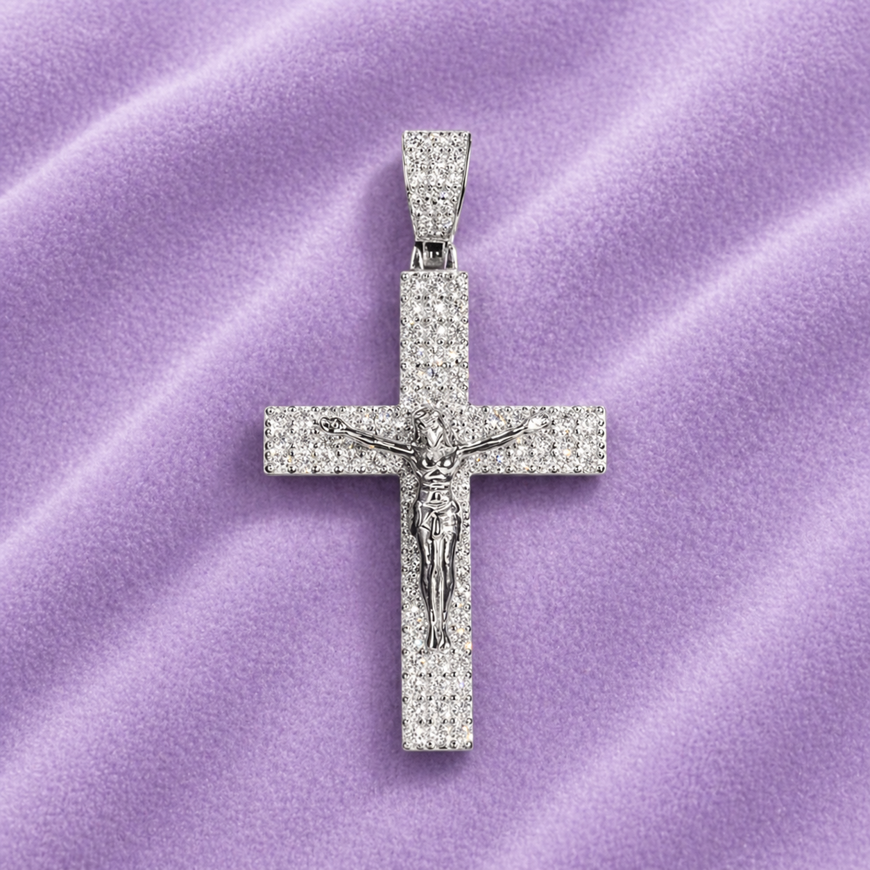 925 SILVER MOISSANITE CRUCIFIX CROSS PENDANT 18K GOLD