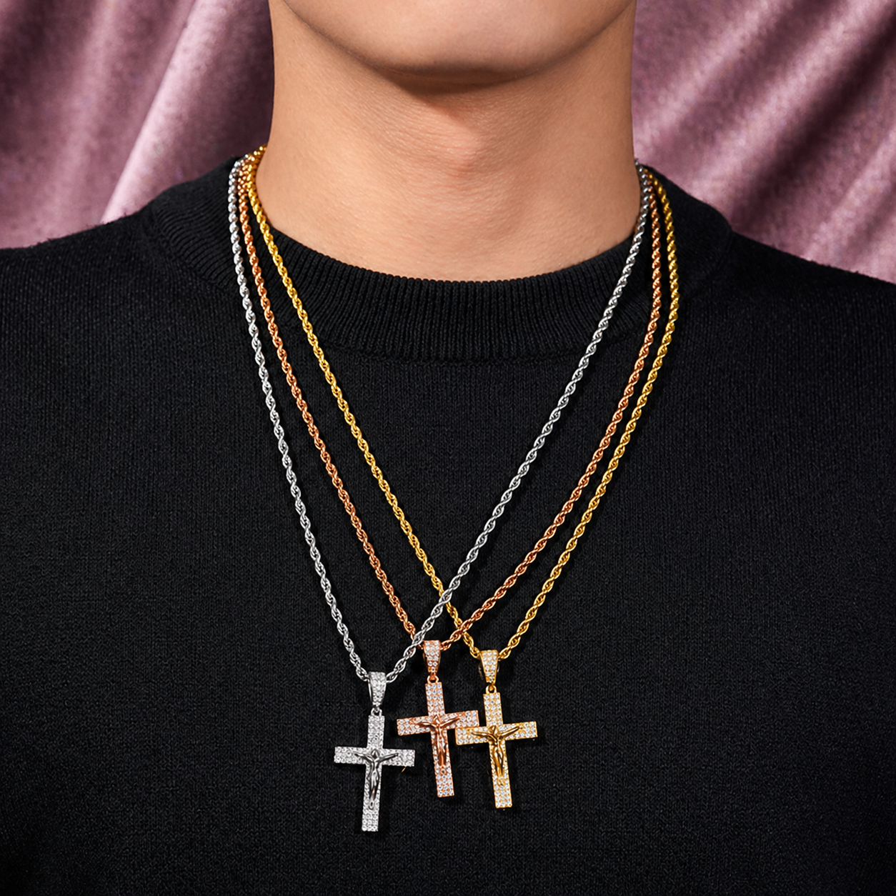 925 SILVER MOISSANITE CRUCIFIX CROSS PENDANT 18K GOLD