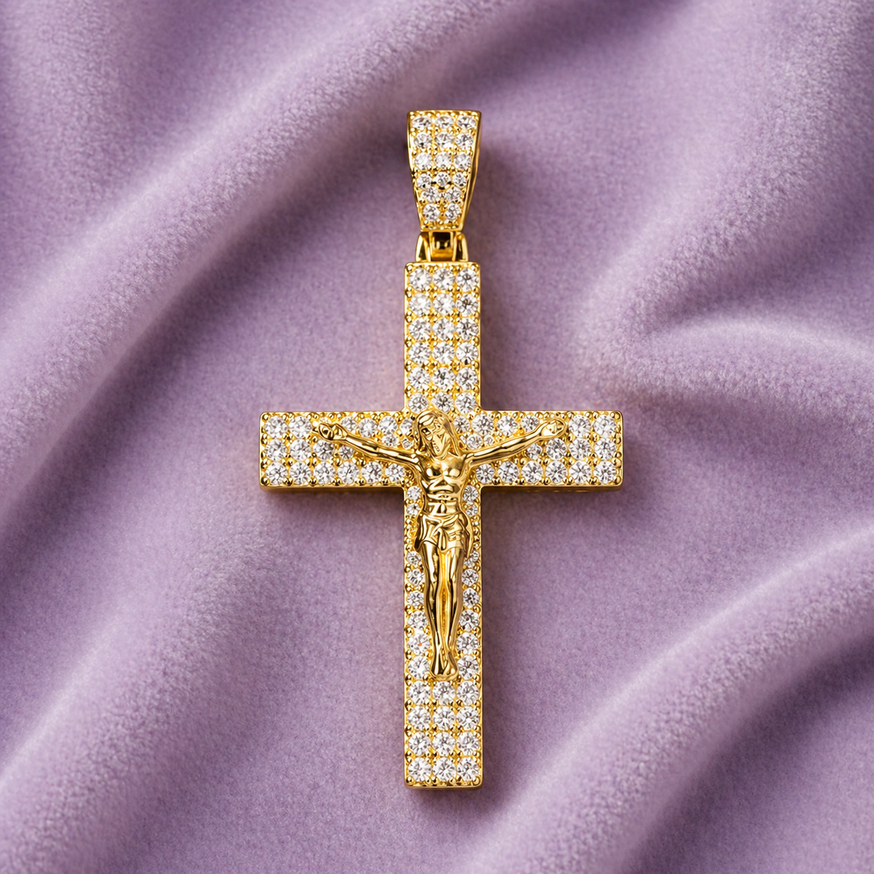 925 SILVER MOISSANITE CRUCIFIX CROSS PENDANT 18K GOLD