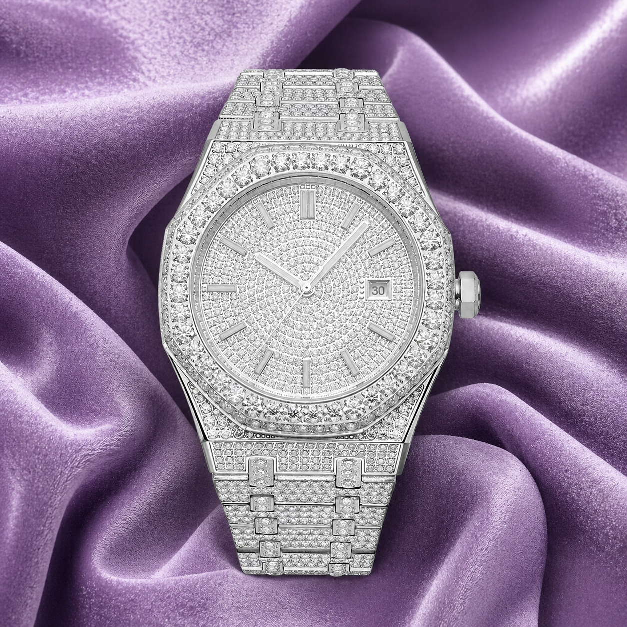 Bust Down Moissanite Watch 14K White Gold 44mm