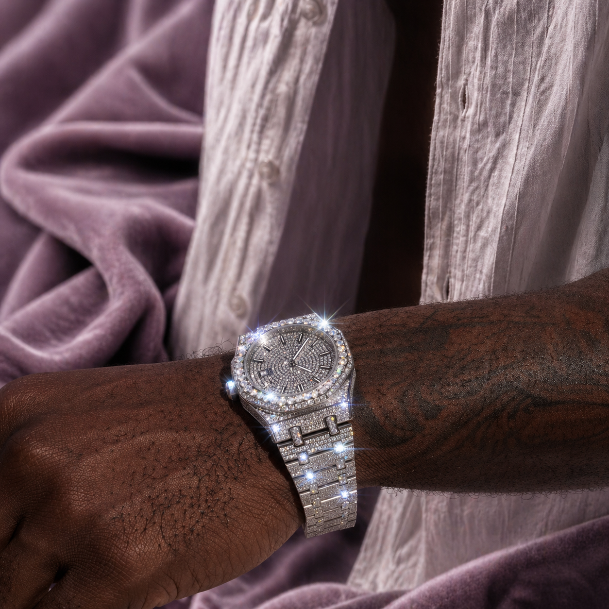 Bust Down Moissanite Watch 14K White Gold 44mm