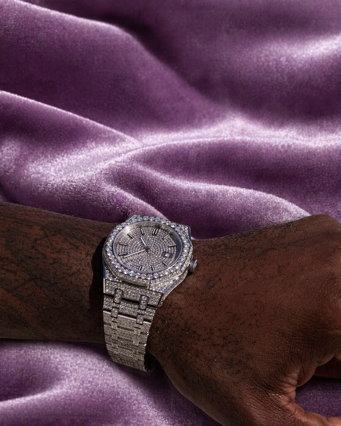 Bust Down Moissanite Watch 14K White Gold 44mm