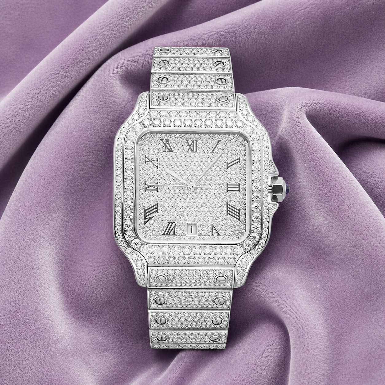 Bust Down VVS Moissanite Watch 14K White Gold 16CT 42MM