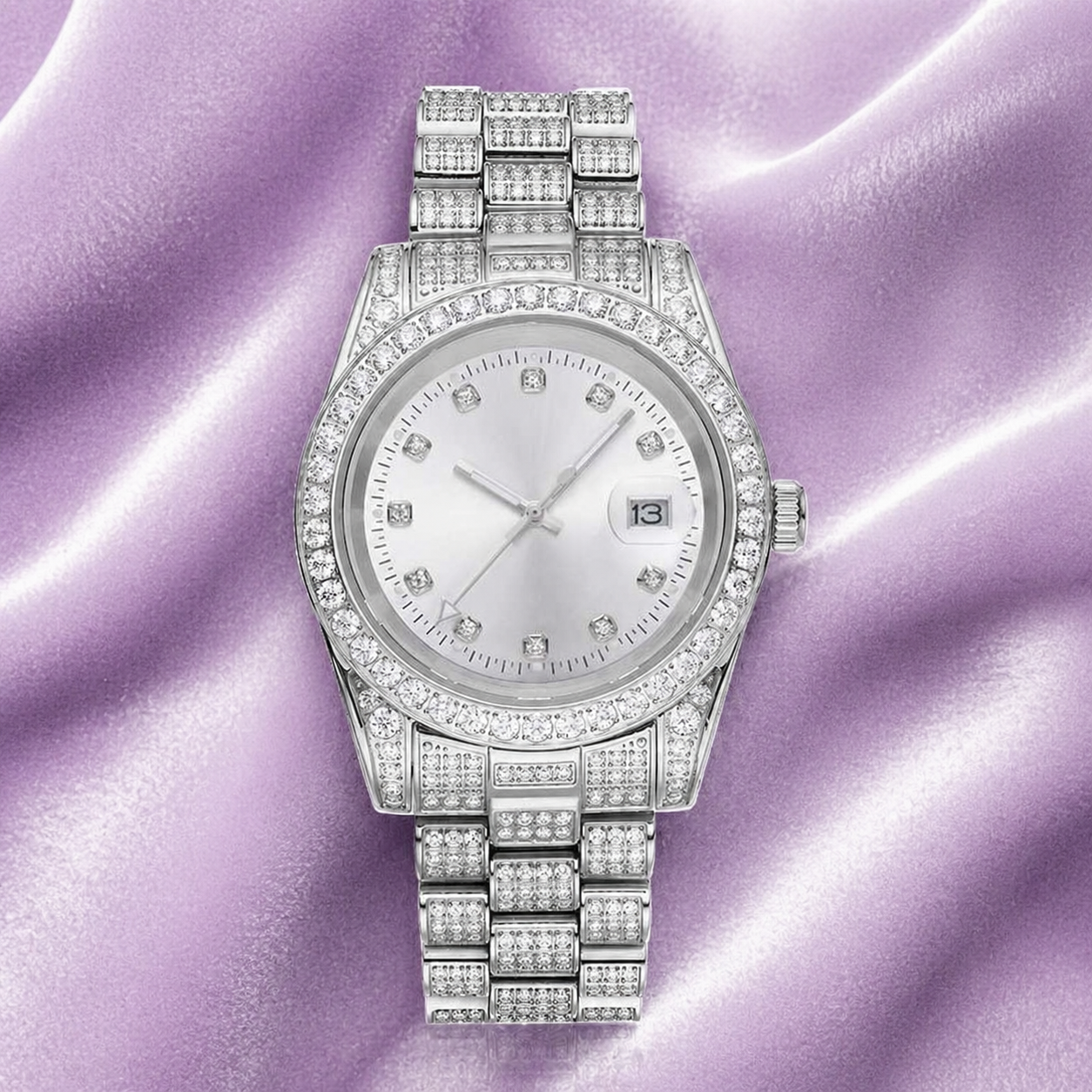 Presidential Moissanite Iced Out Silicone Band Watch 14K white Gold 13.3CT 41mm