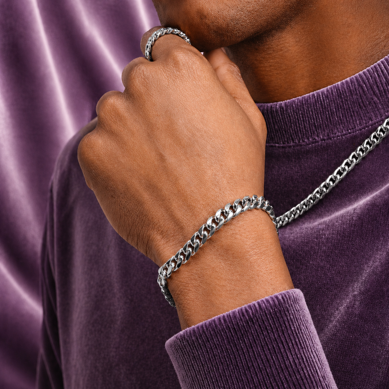 18K 6MM SILVER CUBAN LINK BRACELET