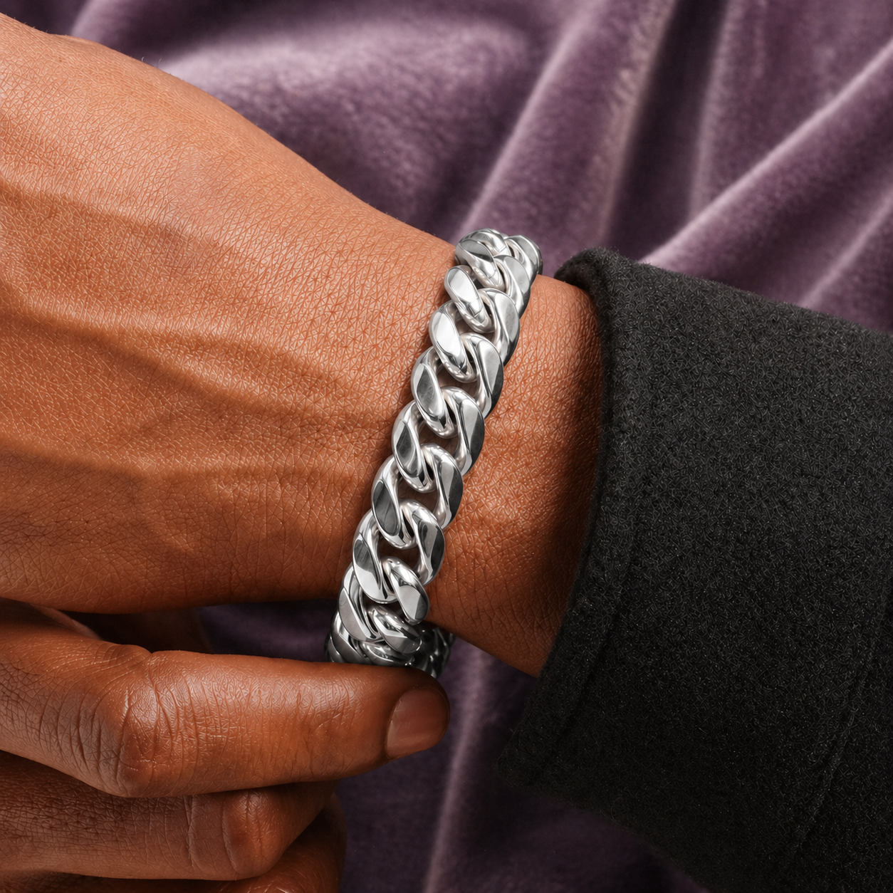 18K 12MM SILVER CUBAN LINK BRACELET