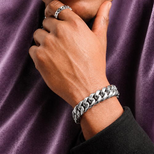 18K 12MM SILVER CUBAN LINK BRACELET