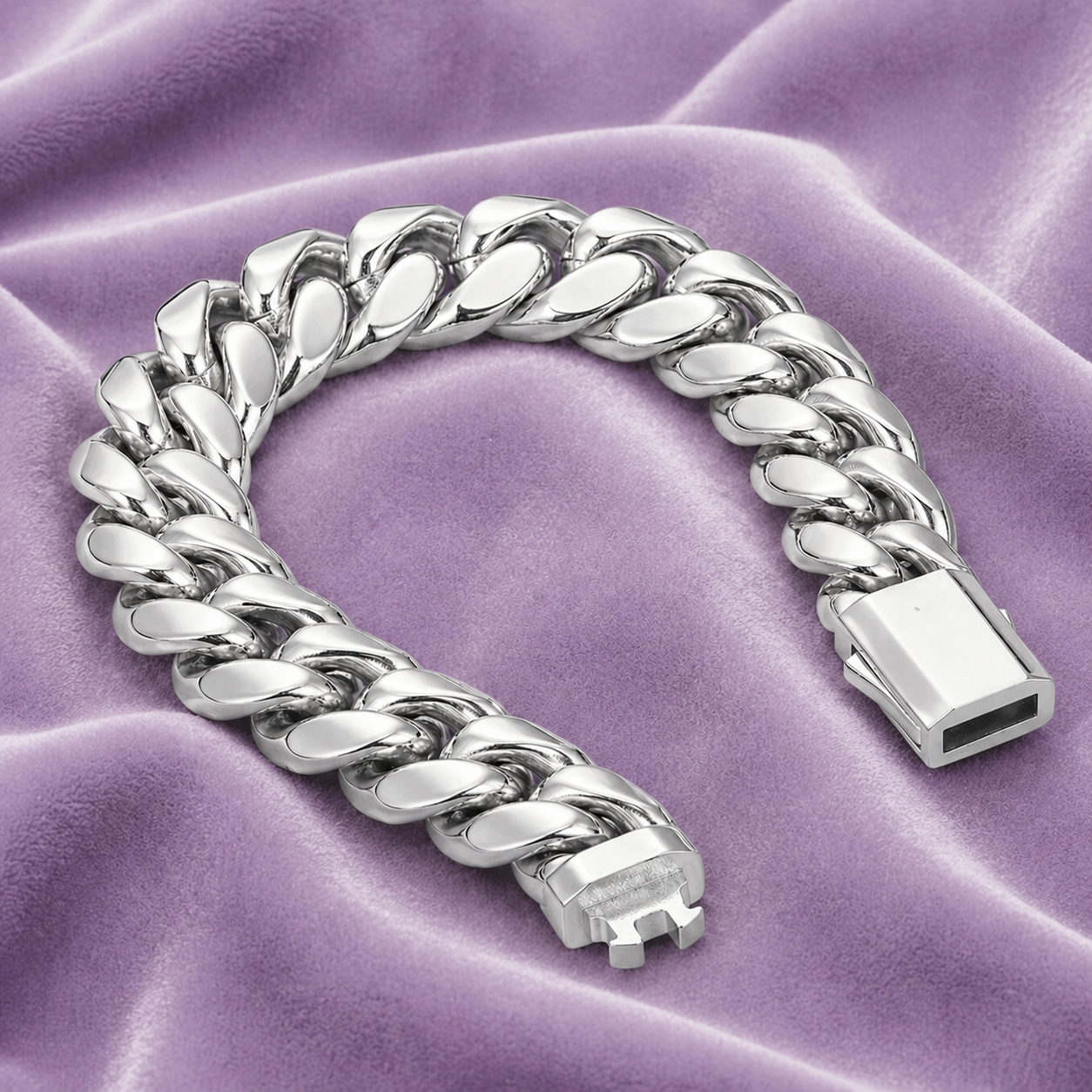 18K 12MM SILVER CUBAN LINK BRACELET