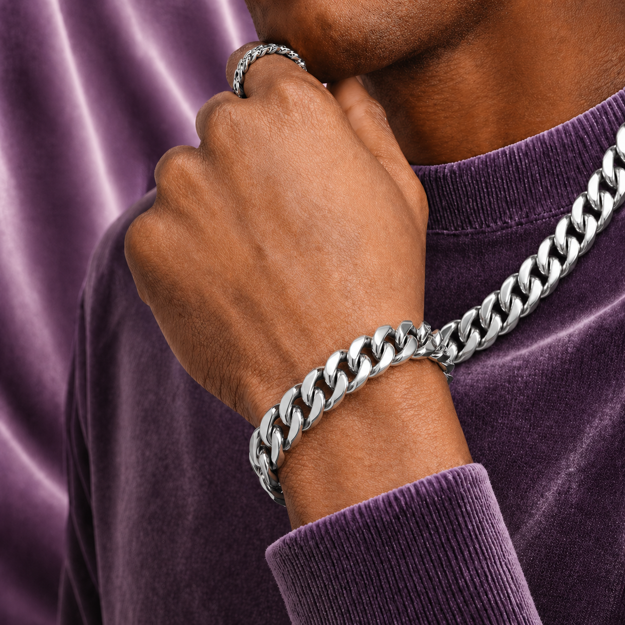 18K 12MM SILVER CUBAN LINK BRACELET
