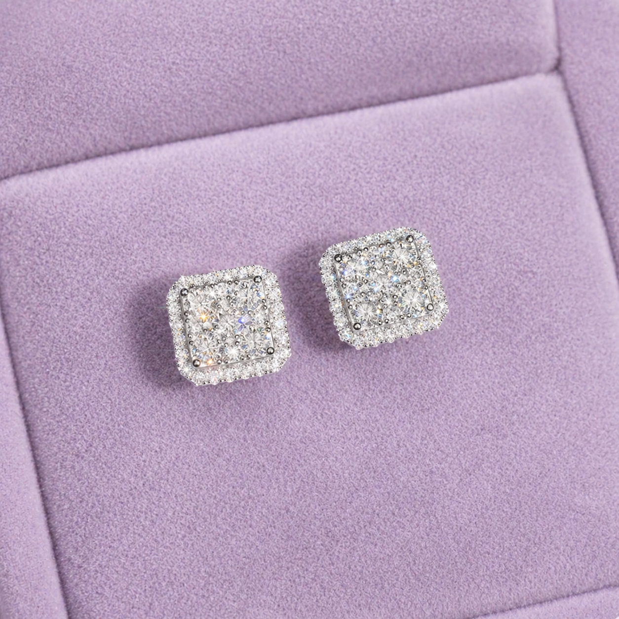 11MM SQUARE 925 MOISSANITE 14K GOLD SILVER EARRINGS