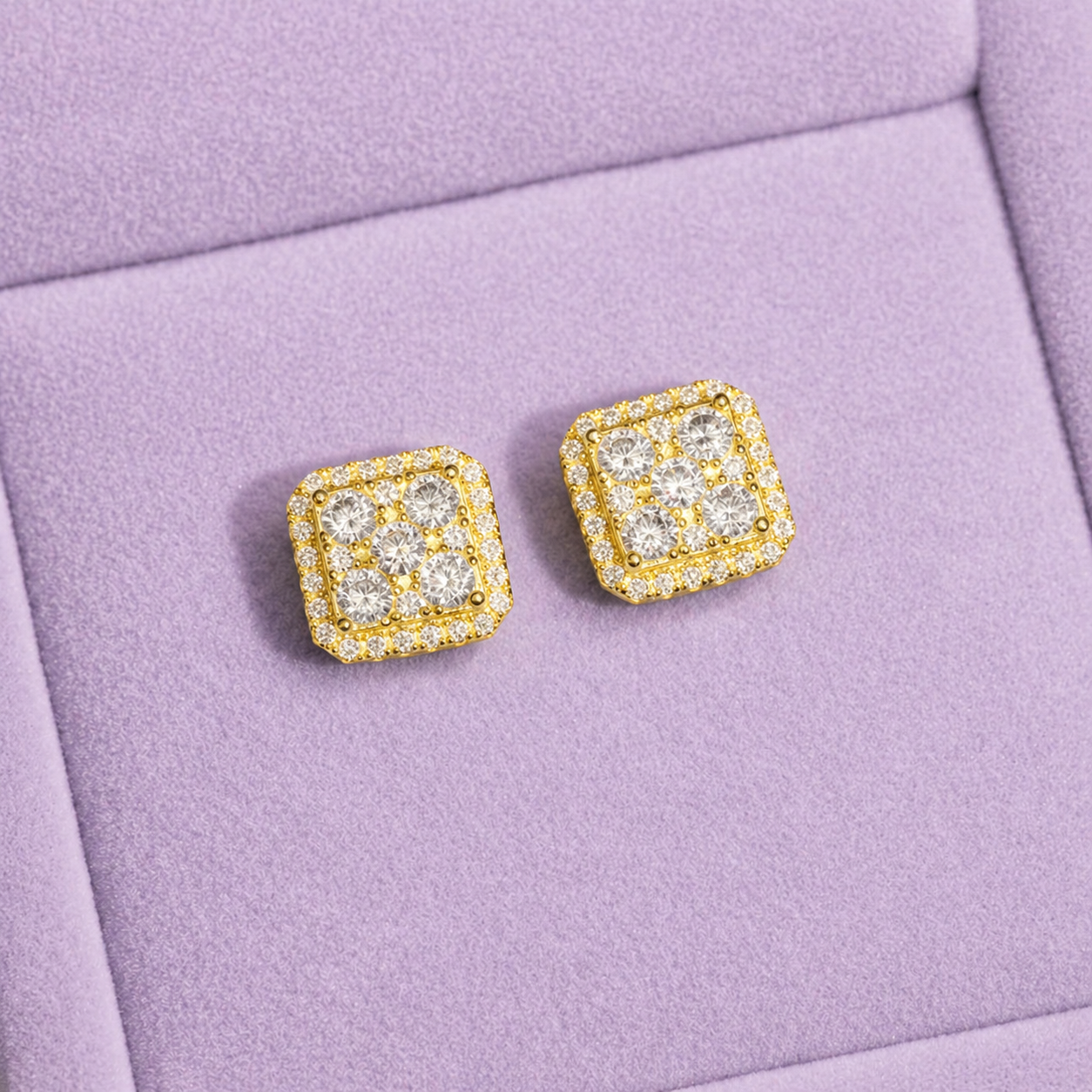 11MM SQUARE 925 MOISSANITE 14K GOLD SILVER EARRINGS
