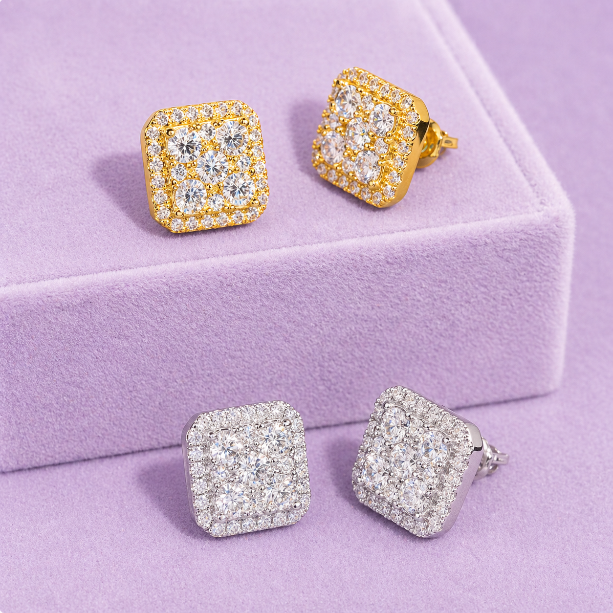 11MM SQUARE 925 MOISSANITE 14K GOLD SILVER EARRINGS