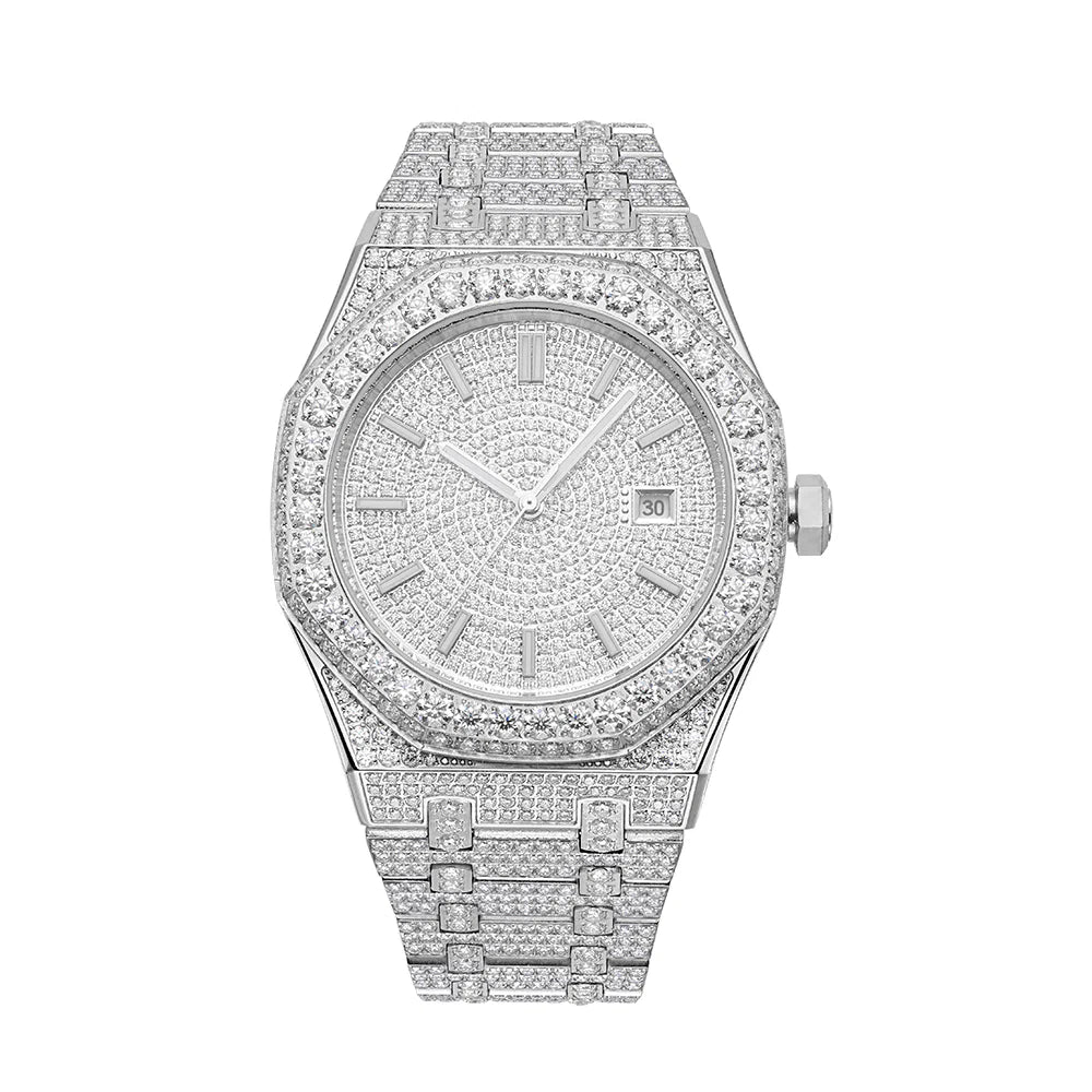 Bust Down Moissanite Watch 14K White Gold 44mm