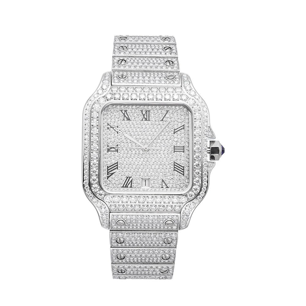 Bust Down VVS Moissanite Watch 14K White Gold 16CT 42MM