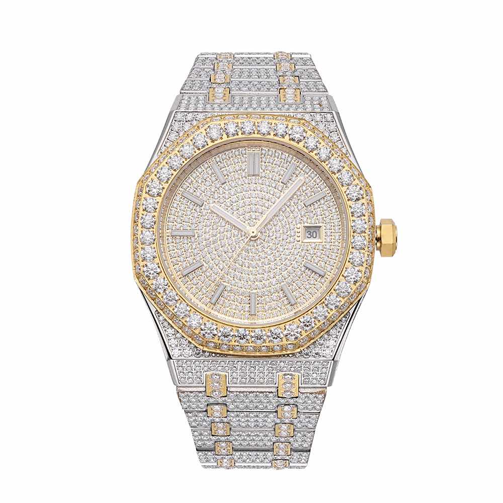 Bust Down VVS Moissanite Watch 14K Yellow Gold 44 MM