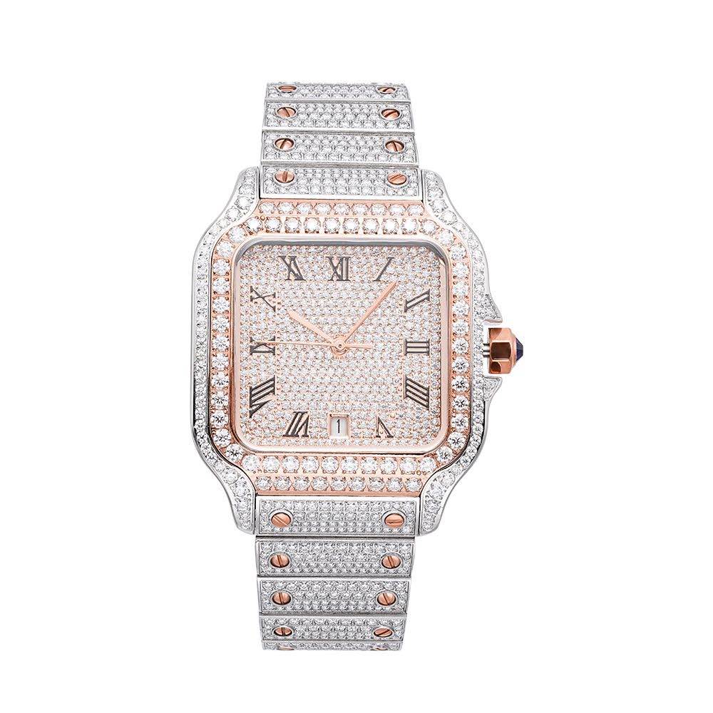 Bust Down VVS Moissanite Watch 14K Rose Gold 42MM 16 CT